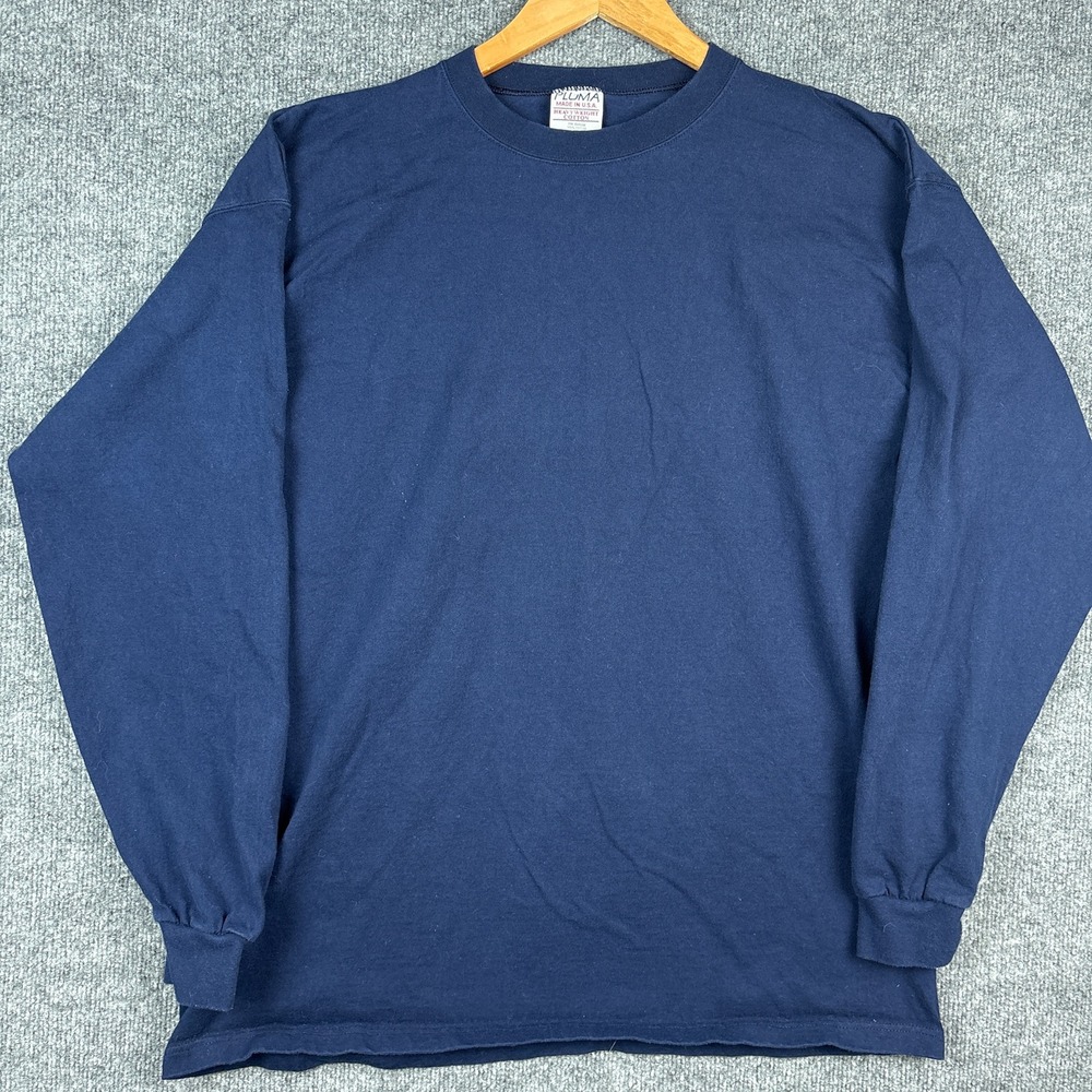 Vintage Pluma Heavyweight Cotton Blank Long Sleeve Shirt XL Navy Blue Y2K Baggy